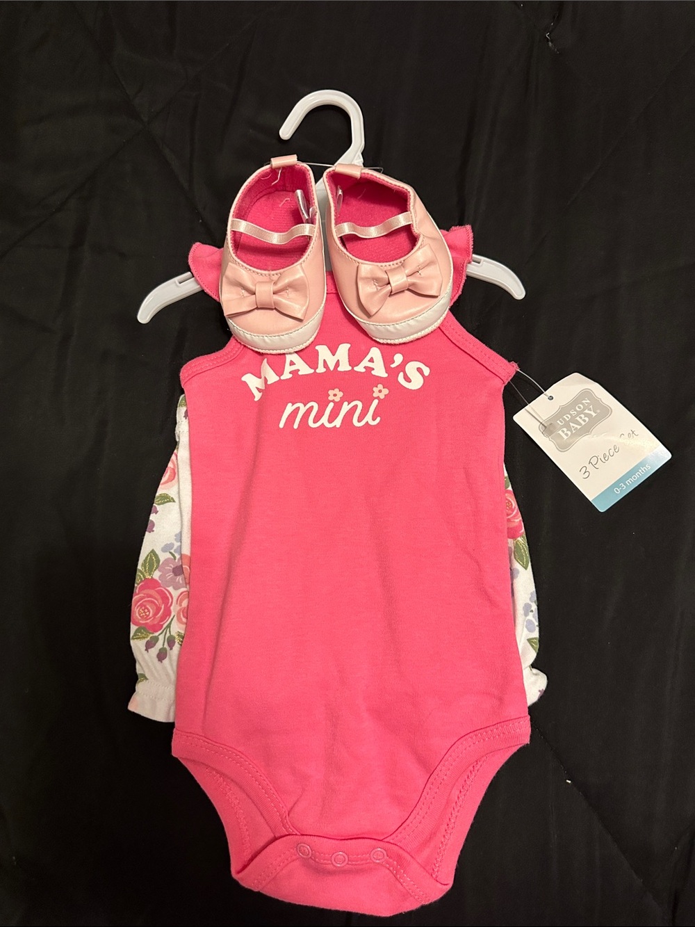 Hudson Baby Pink "Mama's Mini" Bodysuit with Matching Pink Bow Shoes